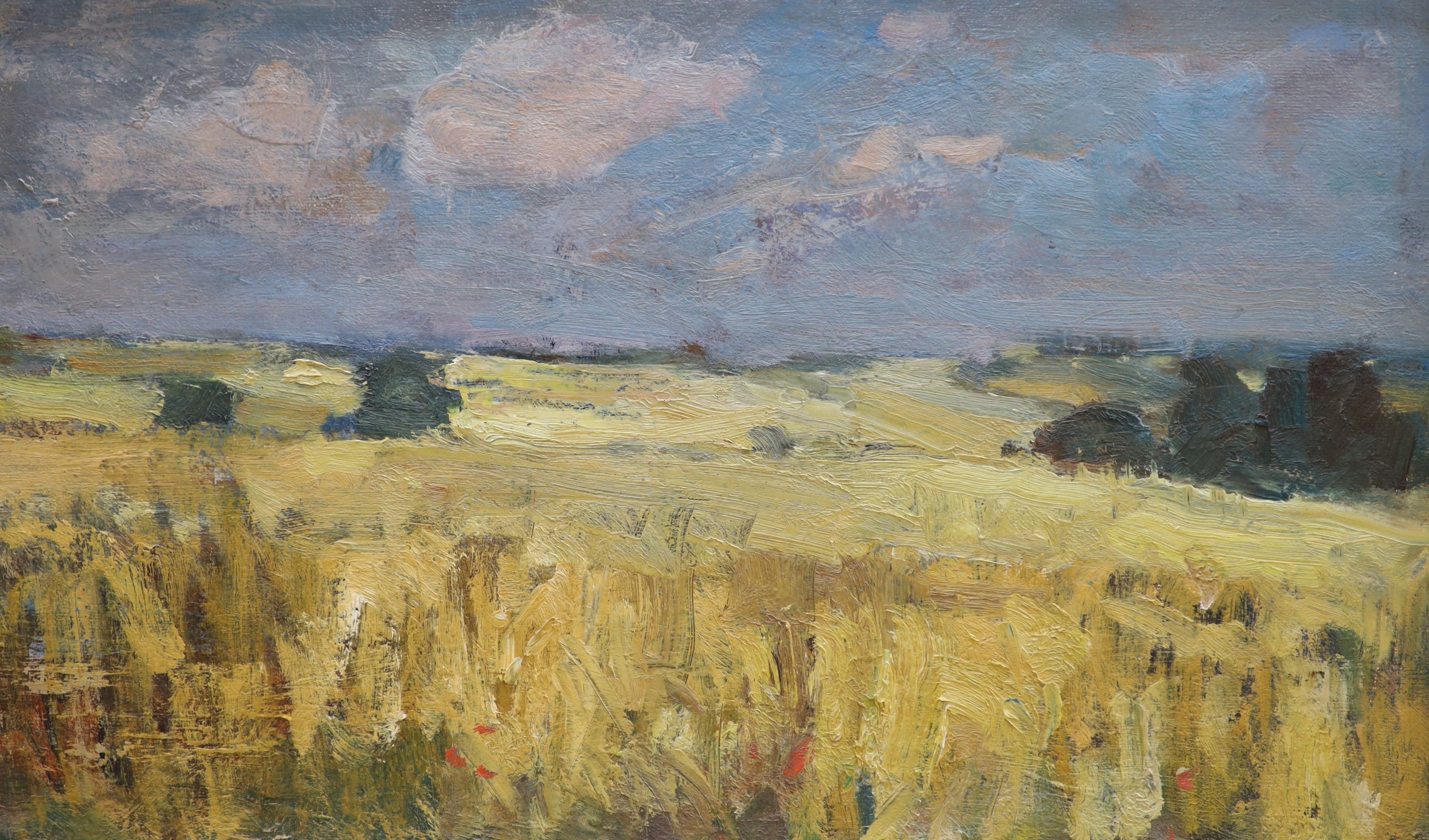 1950's English School, oil on board, Cornfield, 30 x 50cm